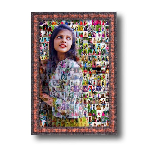 MUSHA Premium Mosaic Photo Wooden Frame - Wall Mount Customizable, 12X18 Inch, 90 Background Photos - Personalized Gift