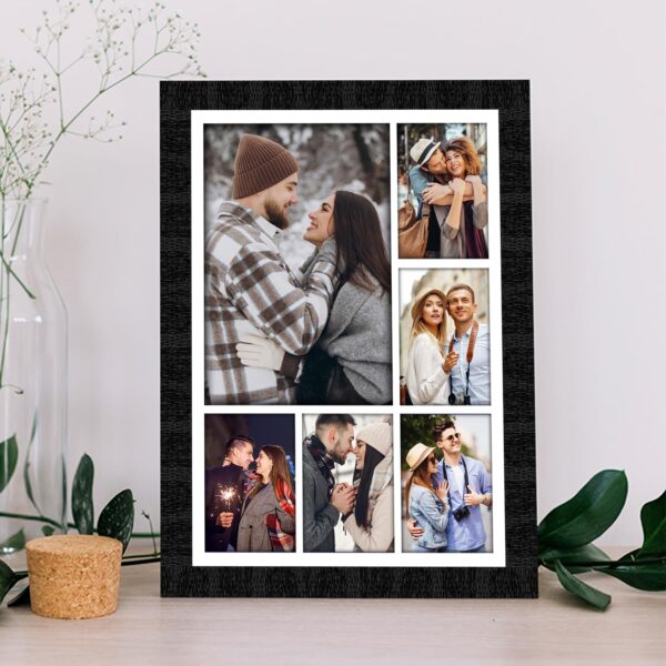 K1Gifts A4 Personalized Photo Collage Frame, Anniversary Photo Collage Gift, Wedding Gift, Gift For Friend, Birthday Gift, Valentine's day, Plastic, Rectangular, Wall Mount, Black, 10.9 Cm
