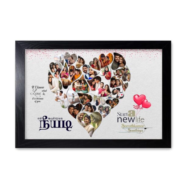 MUSHA - Personlized Heart Shape Collage Wooden Photo Frame for Valentine's Day, Anniversary, Weeding Gift | 13x19 Inches | 8mm Wood Frame