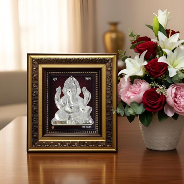 ARTSMINE 999 Silver Ganesh Rectangular Frame | Pooja Room Diwali Corporate Gift | Size H*L - 22 * 20 CM | Wall Mount Ganesh Photo Frame Silver | Home Office Decor
